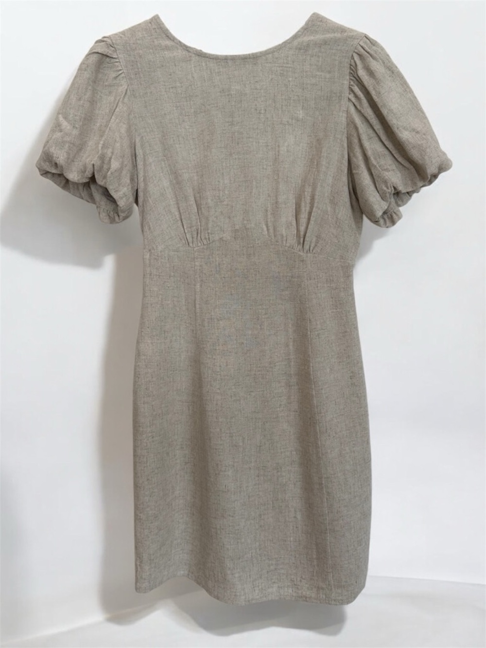 ASOS Women's Neutral Beige Linen Blend Puff Sleeve Dress Sz 4